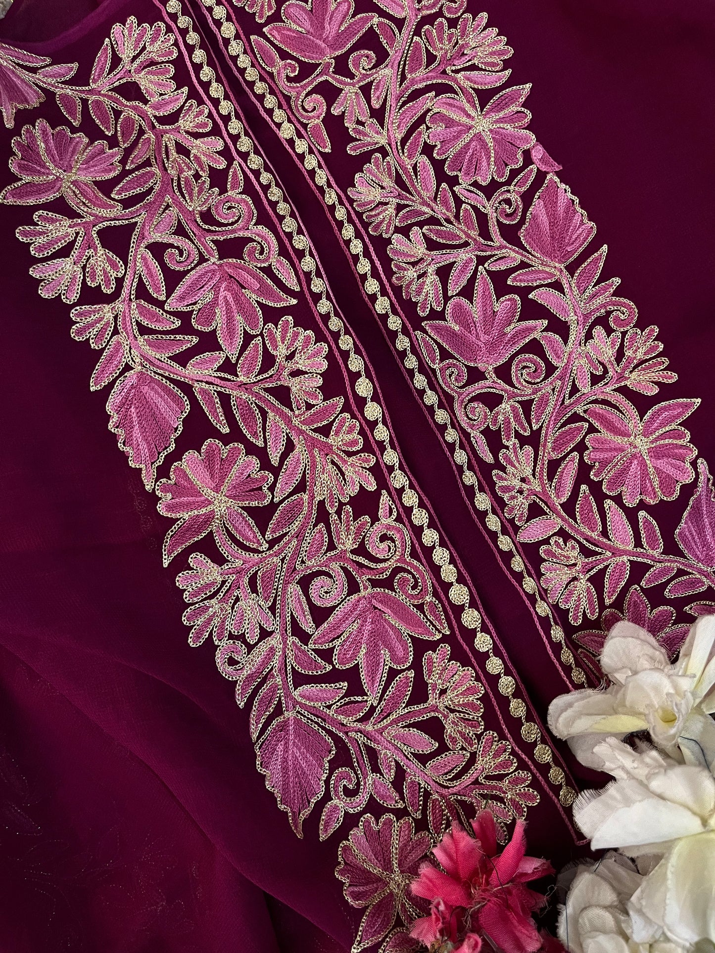 Wine Pure Georgette Achkan Kashmiri Suit