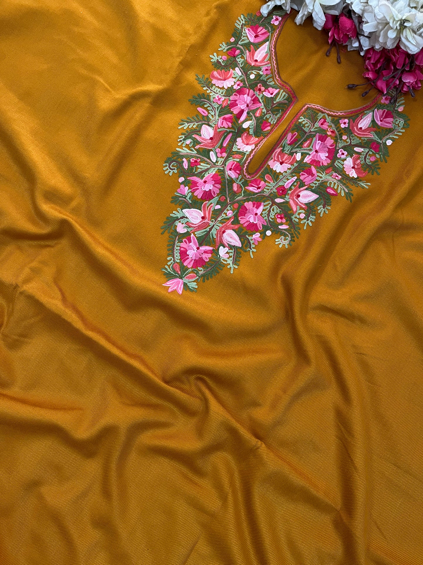 Mustard Woollen Aari Embroidered 2pc suit 5mtr