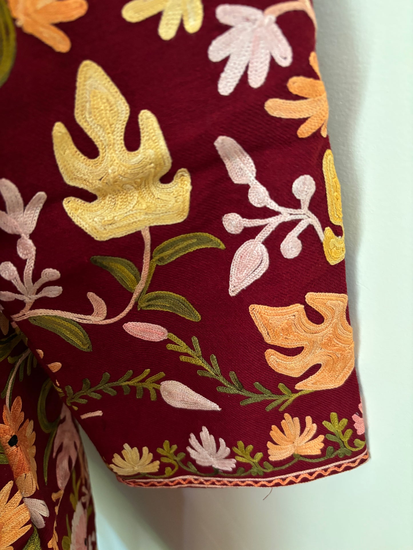Maroon Aari Embroidered Pure Wool Jacket ‘L’