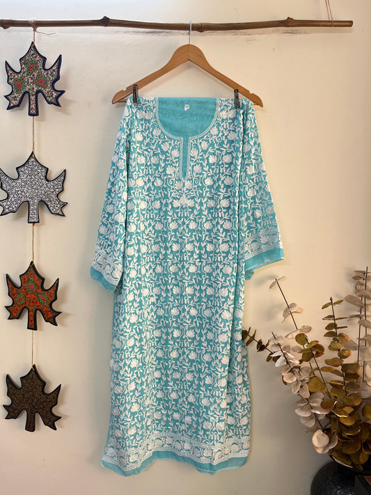 Georgette Front Back Jaal Kashmiri Semi Stitched Kurta