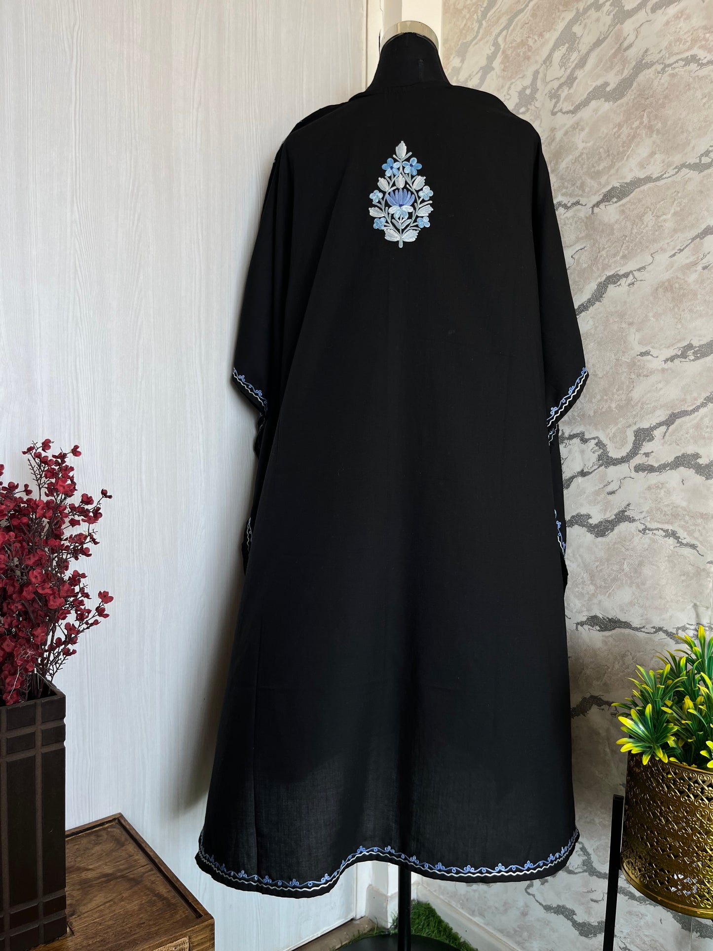 Black Cotton Aari embroidered Kaftan