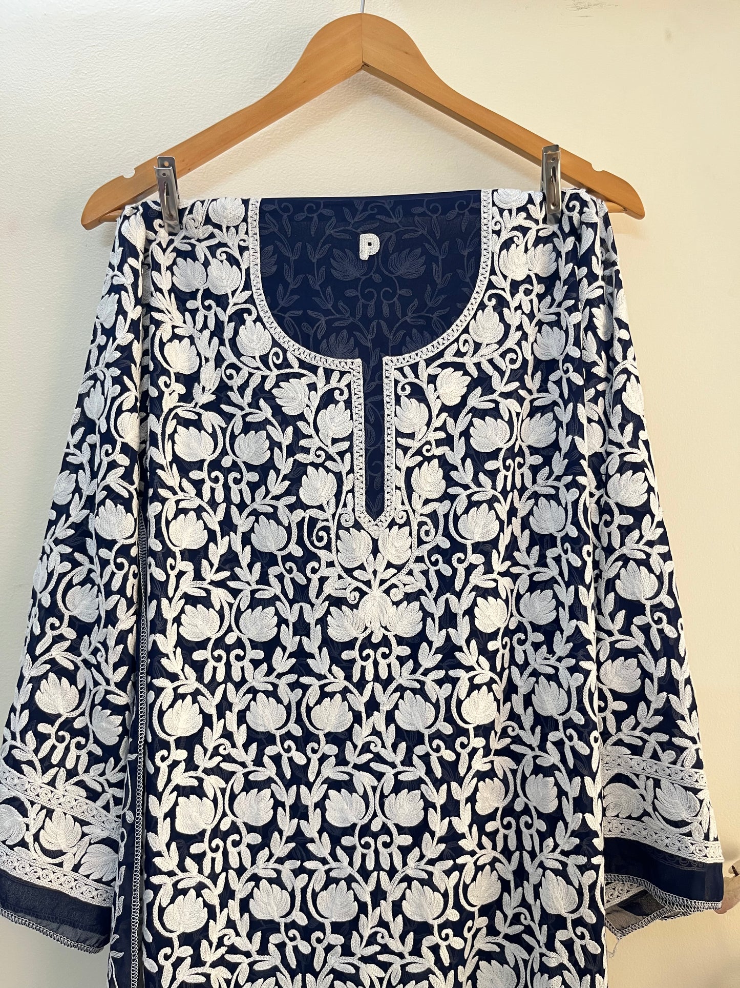 Georgette Front Back Jaal Kashmiri Semi Stitched Kurta