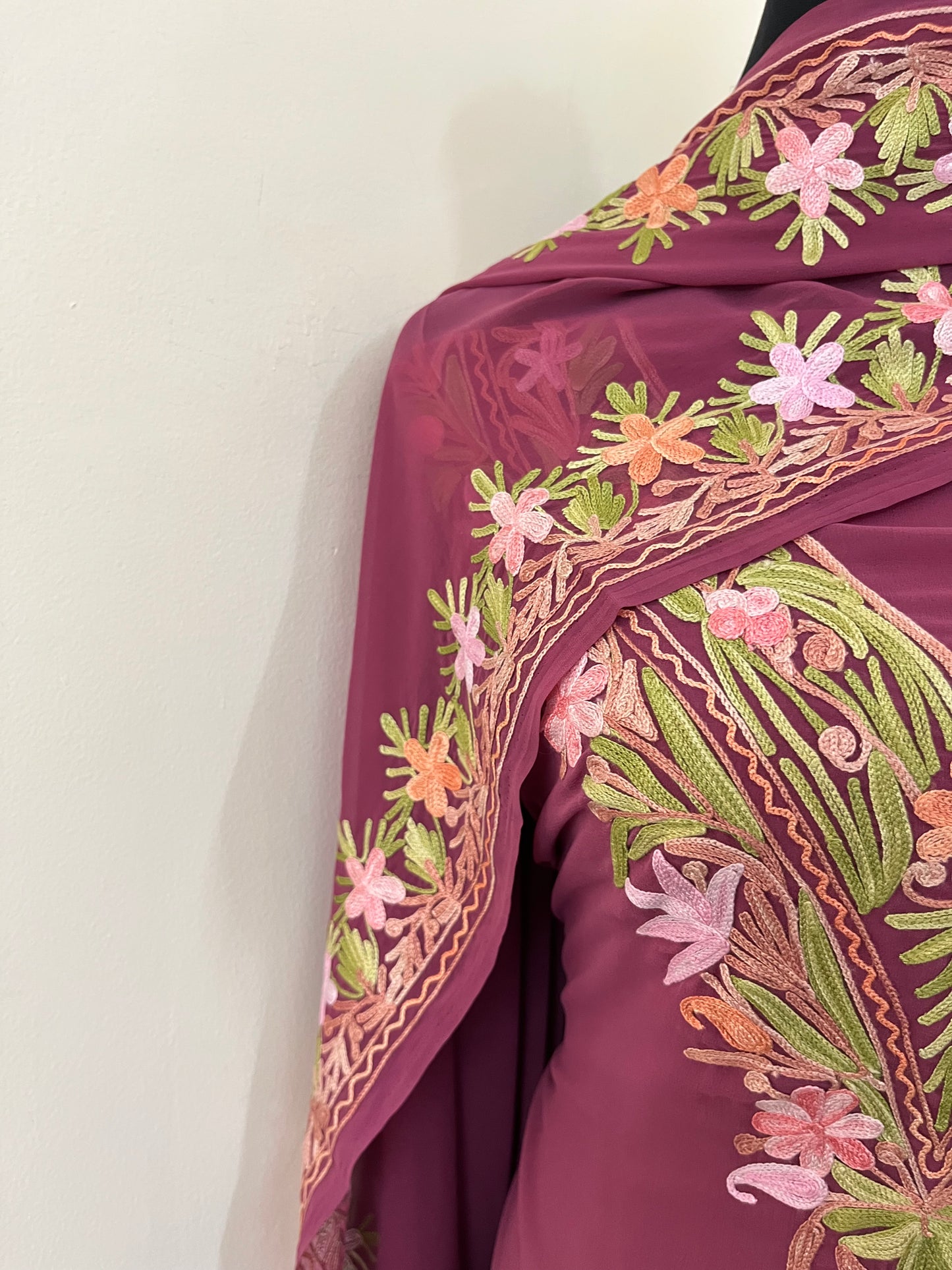 Onion Pink Georgette 3 Pc Kashmiri Suit