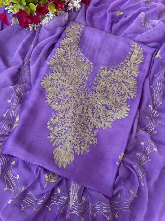 Soft Purple Silk Tilla Kashmiri Suit