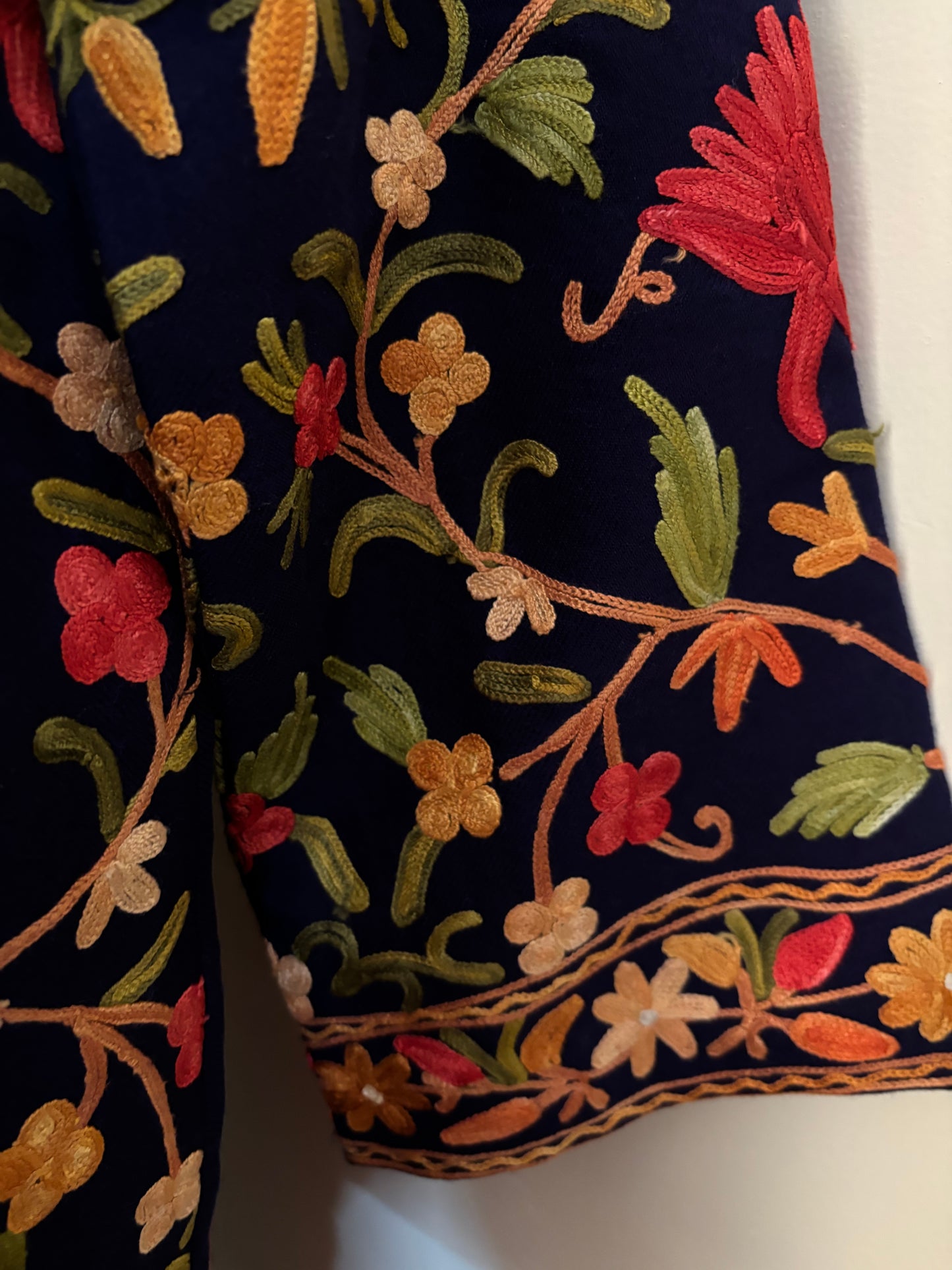 Navy Blue Aari Embroidered Pure Wool Jacket XXL