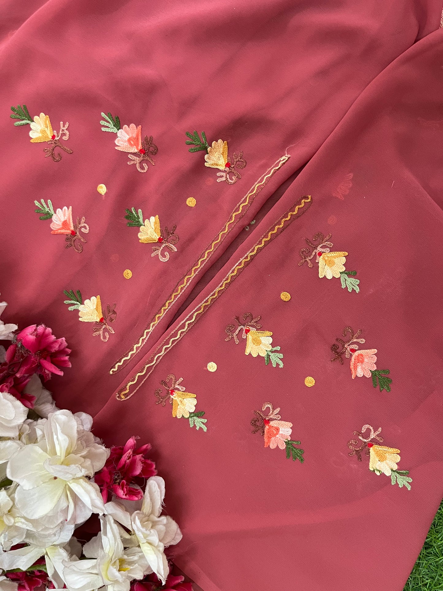 Blush Red Georgette Kashmiri Kurta Material