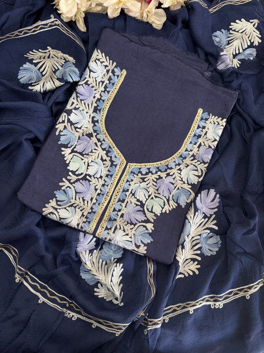 Royal Blue Opada Silk Kashmiri Suit