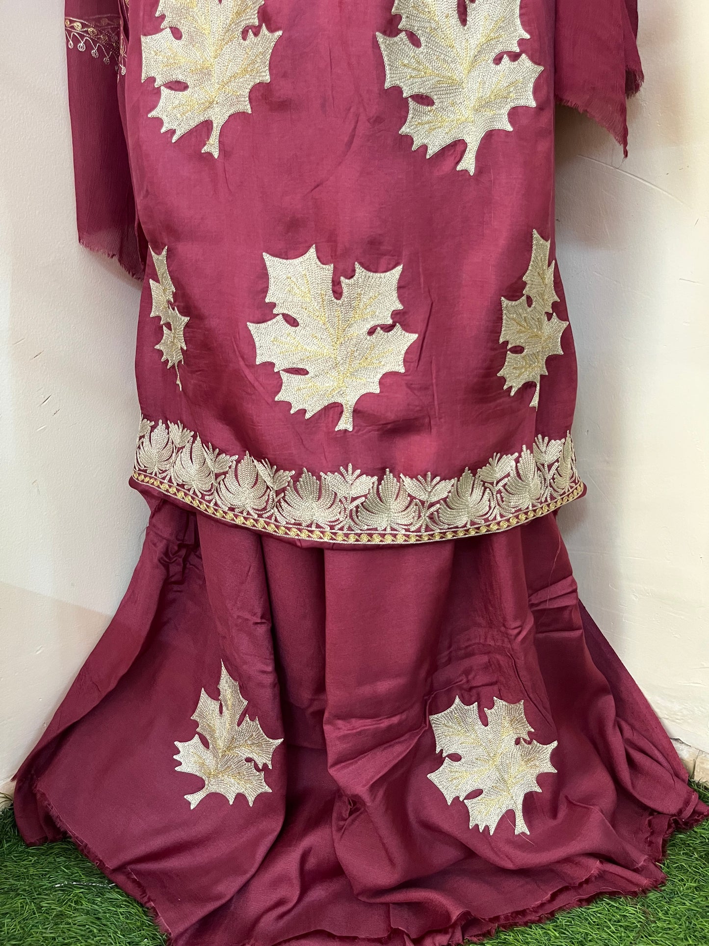 Red Sanam’ Tilla Embroidered Suit material