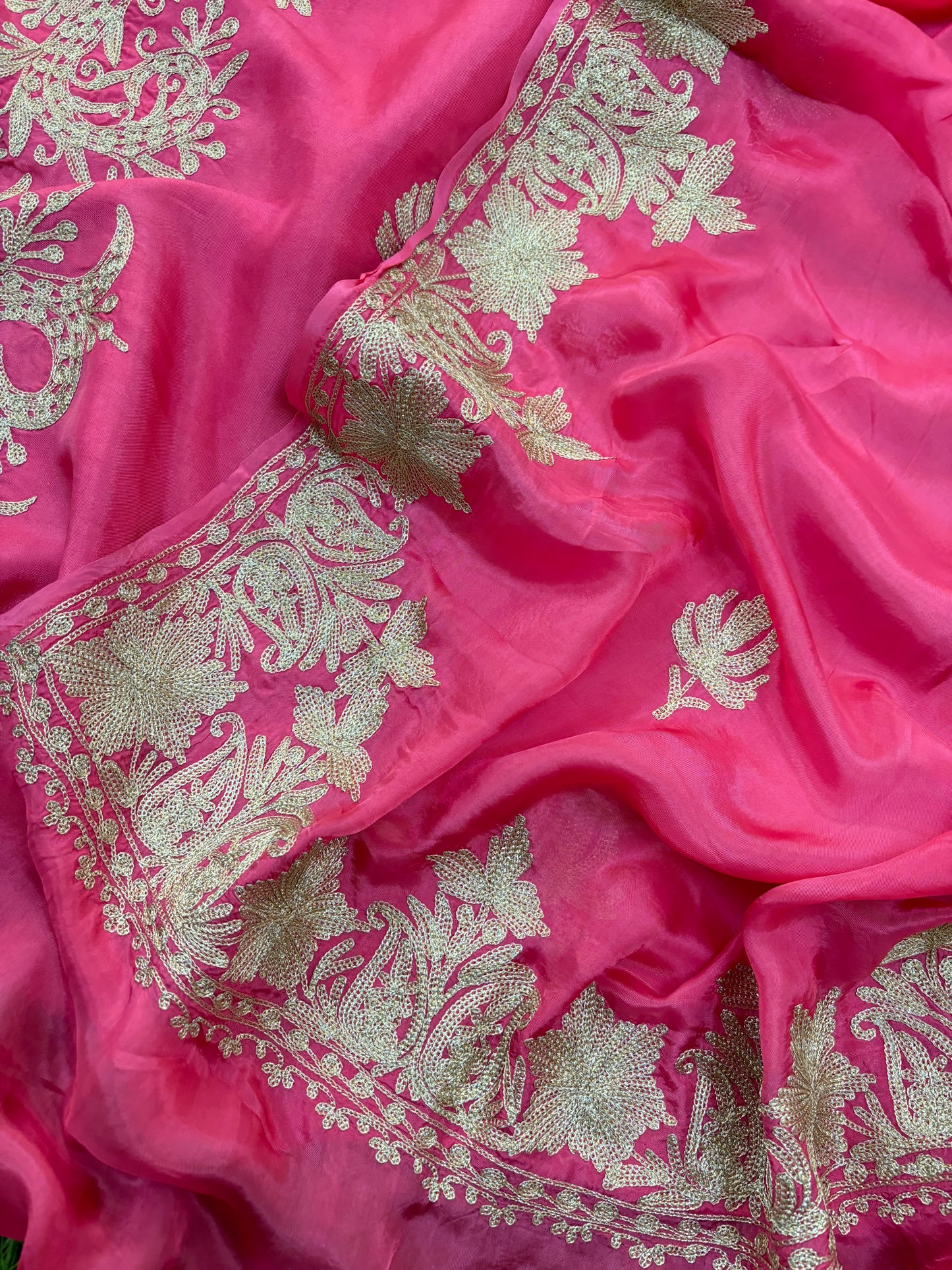 Pink Silk Tilla Embroidered Suit material
