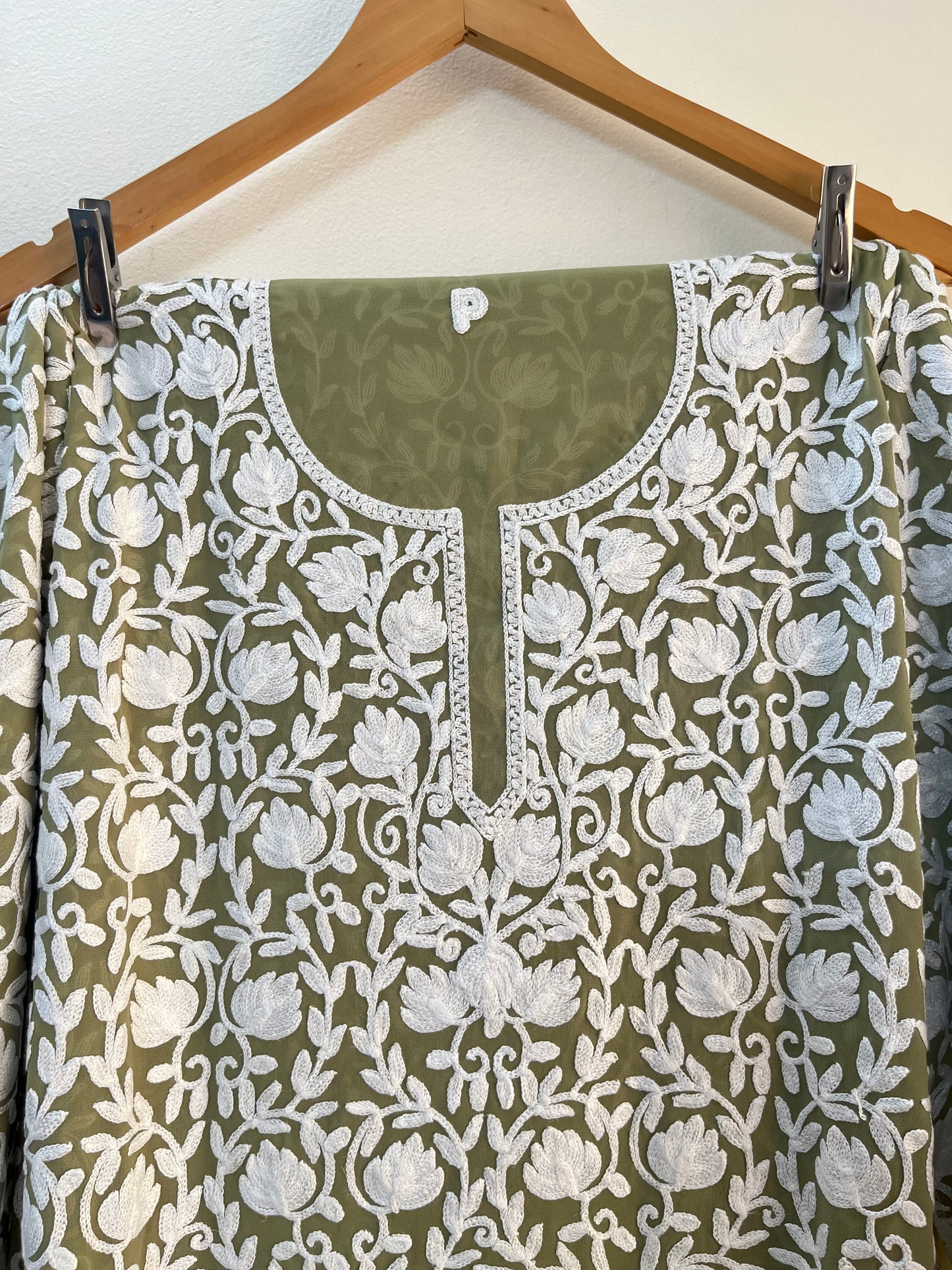 Georgette Front Back Jaal Kashmiri Semi Stitched Kurta