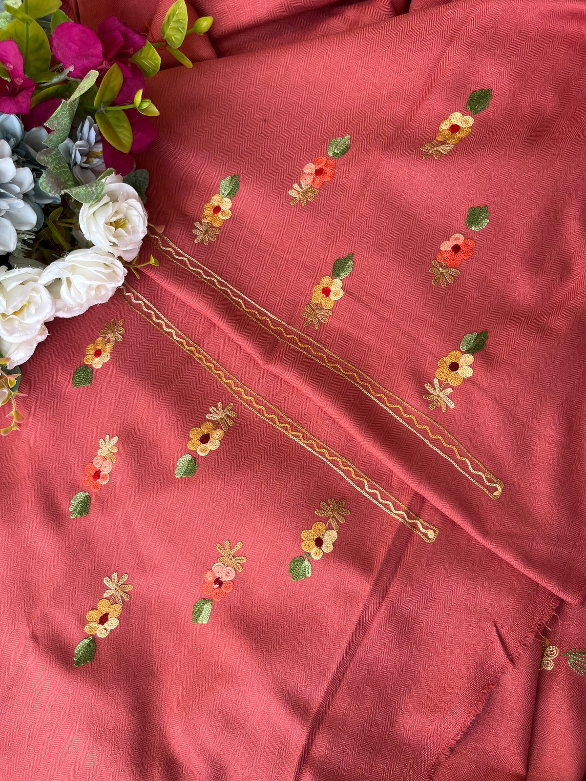 Pink Woollen Aari Embroidered 3pc suit