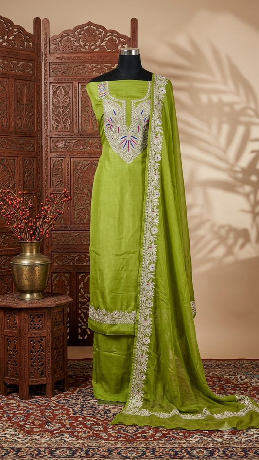 Green Opada Silk Kashmiri Suits