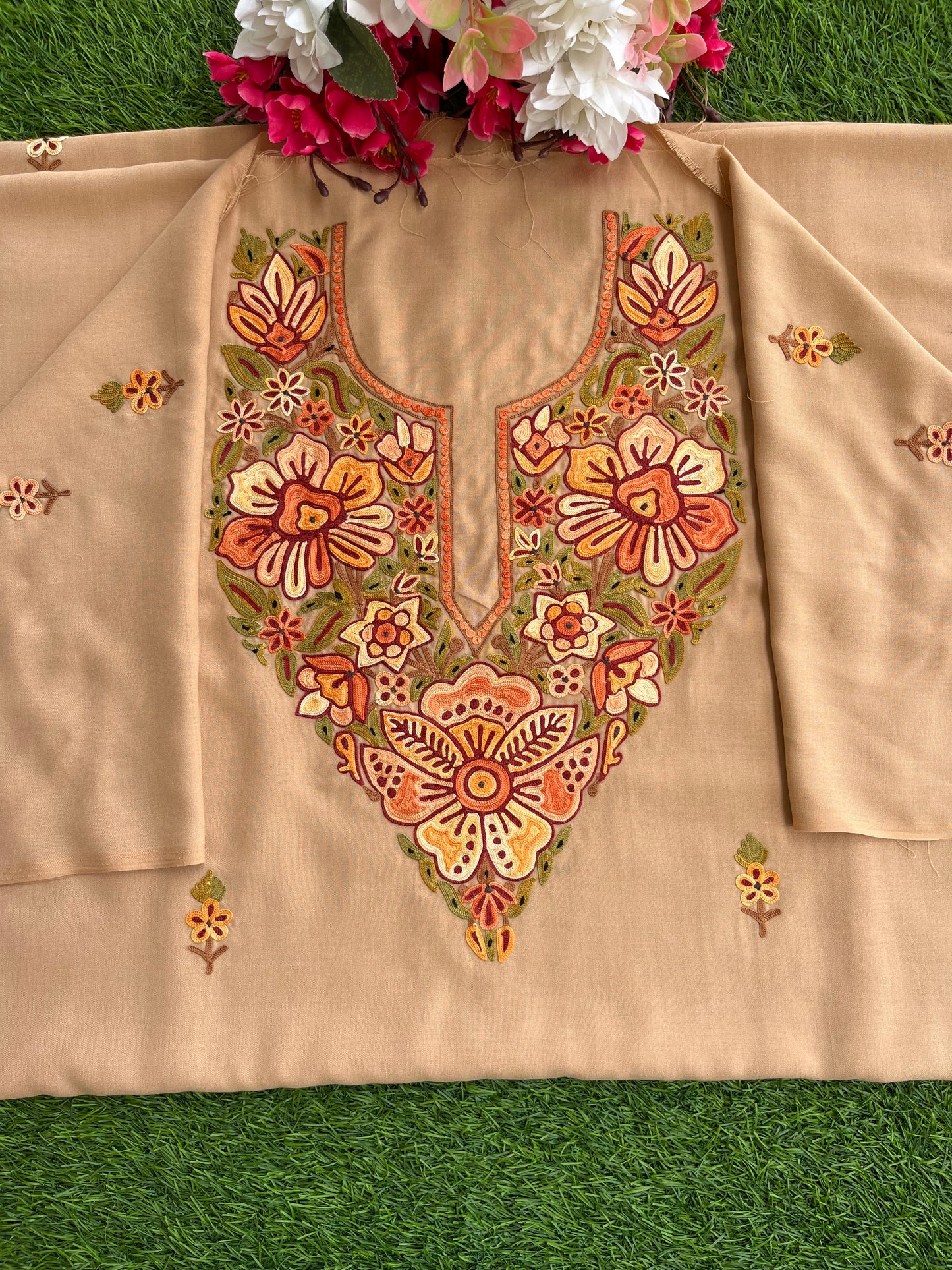 Beige Cotton Unstitched Cord Set