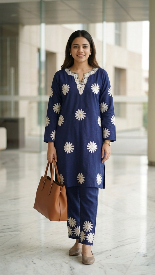 Navy Blue Cotton Cord Set Size(38)
