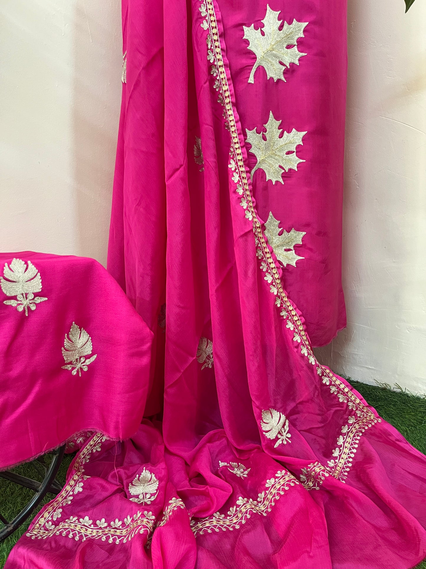 ‘Kalaa’ Fuchsia Pink Opada Silk Tilla Embroidered Suit material