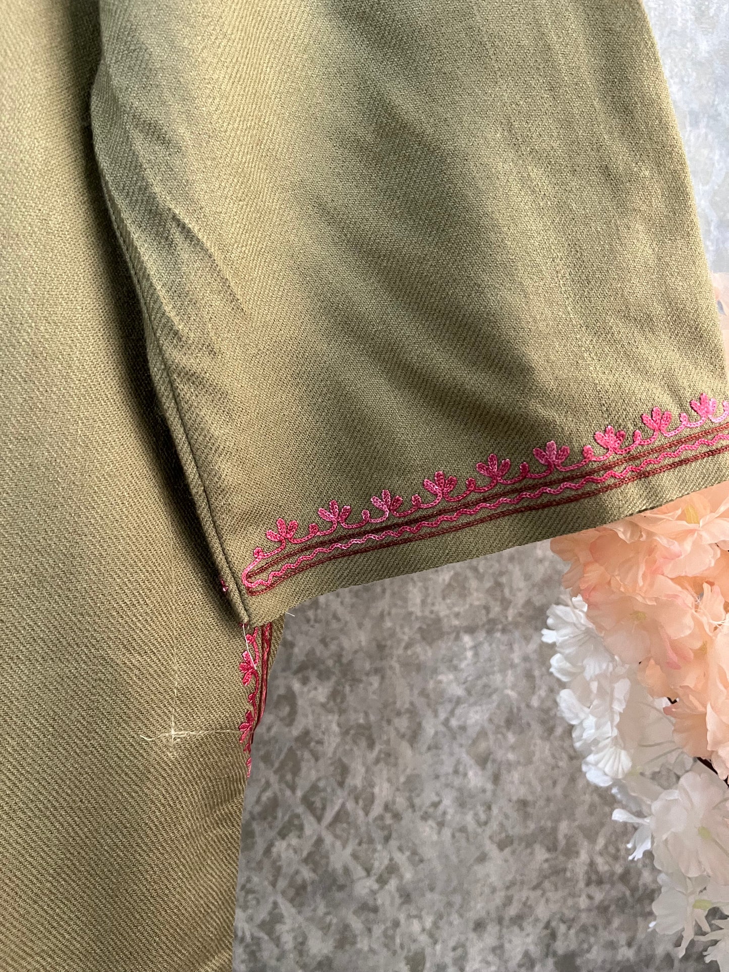 Beige Aari Embroidered Wool Pheran