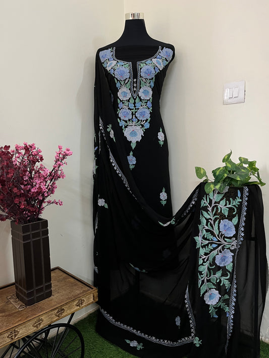 Black Georgette 3 Pc Aari Embroidered Suit