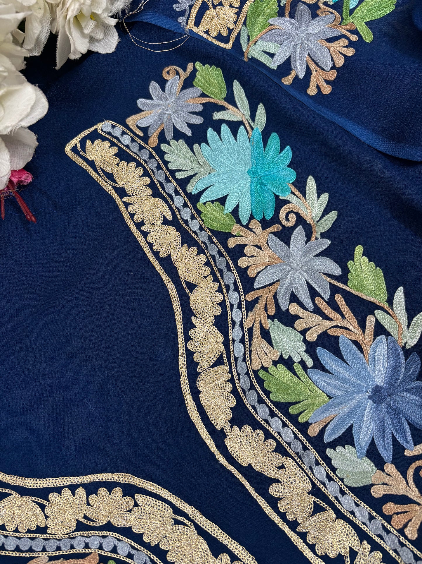 Electric Blue Pure Georgette Kashmiri Suit