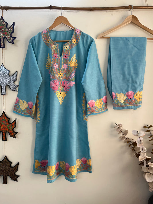 Sky Blue Cotton Stitched Co-ord Set(L/XL)