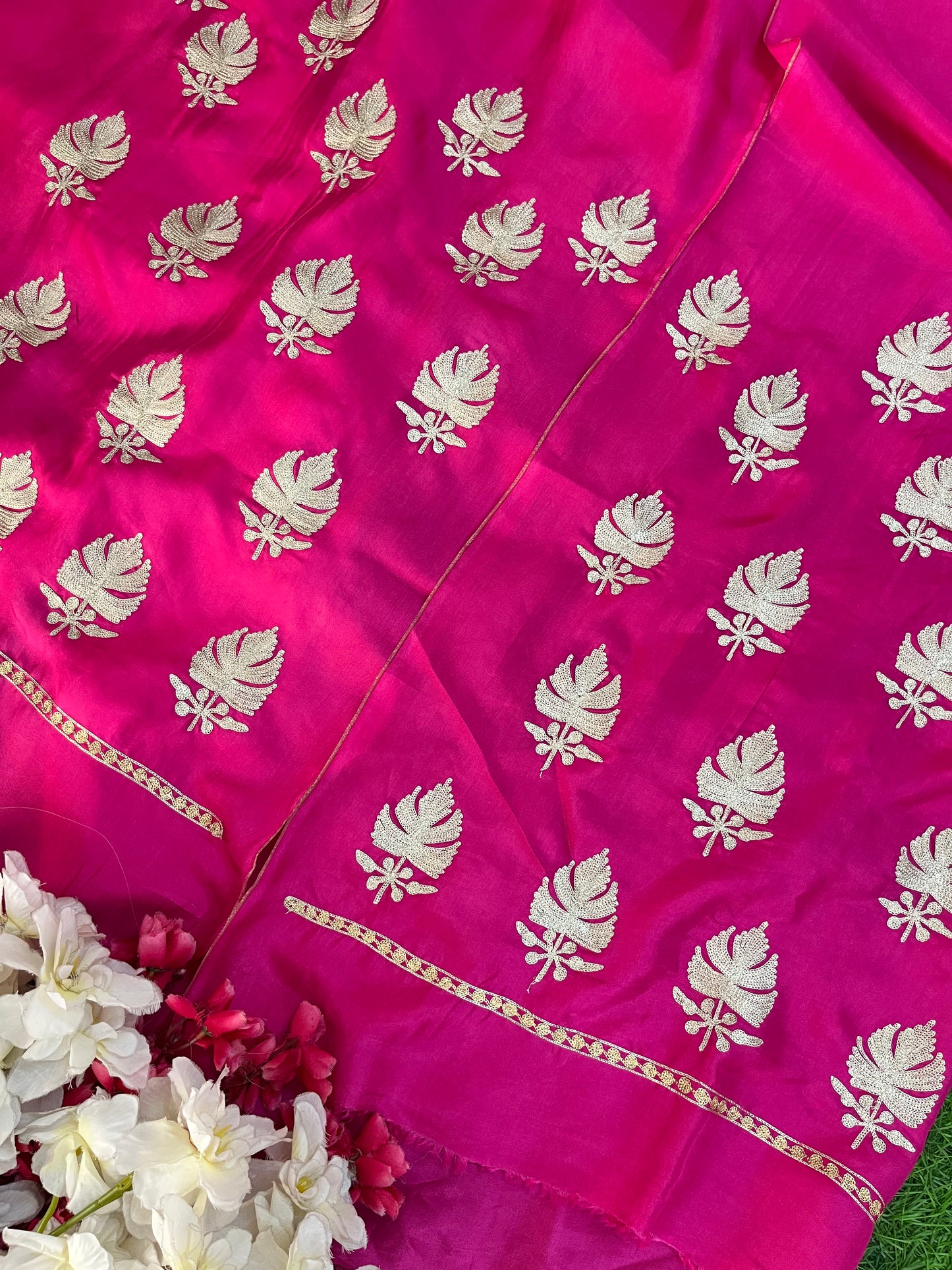 ‘Kalaa’ Fuchsia Pink Opada Silk Tilla Embroidered Suit material