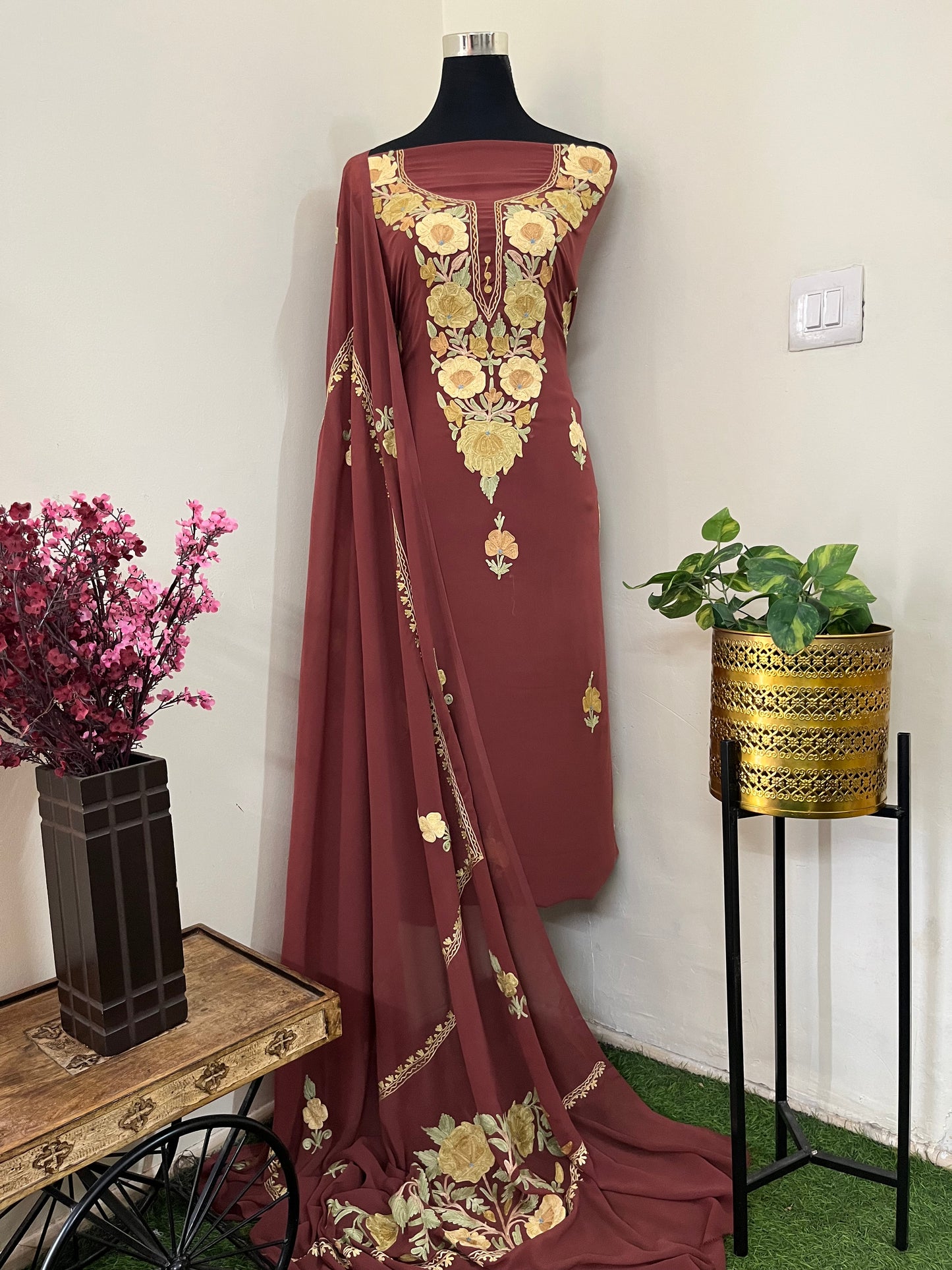 Georgette 3 Pc Aari Embroidered Suit