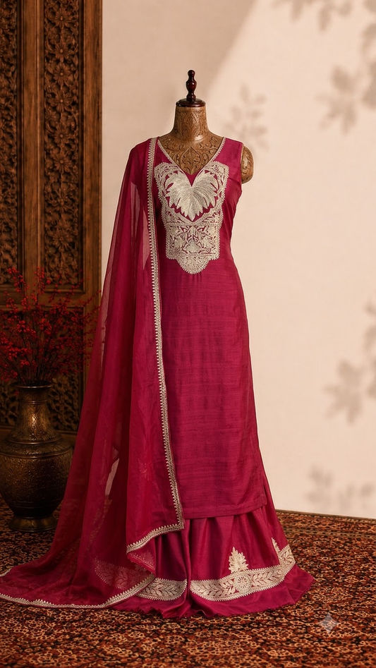 Hot Pink Silk Tilla Embroidered Suit