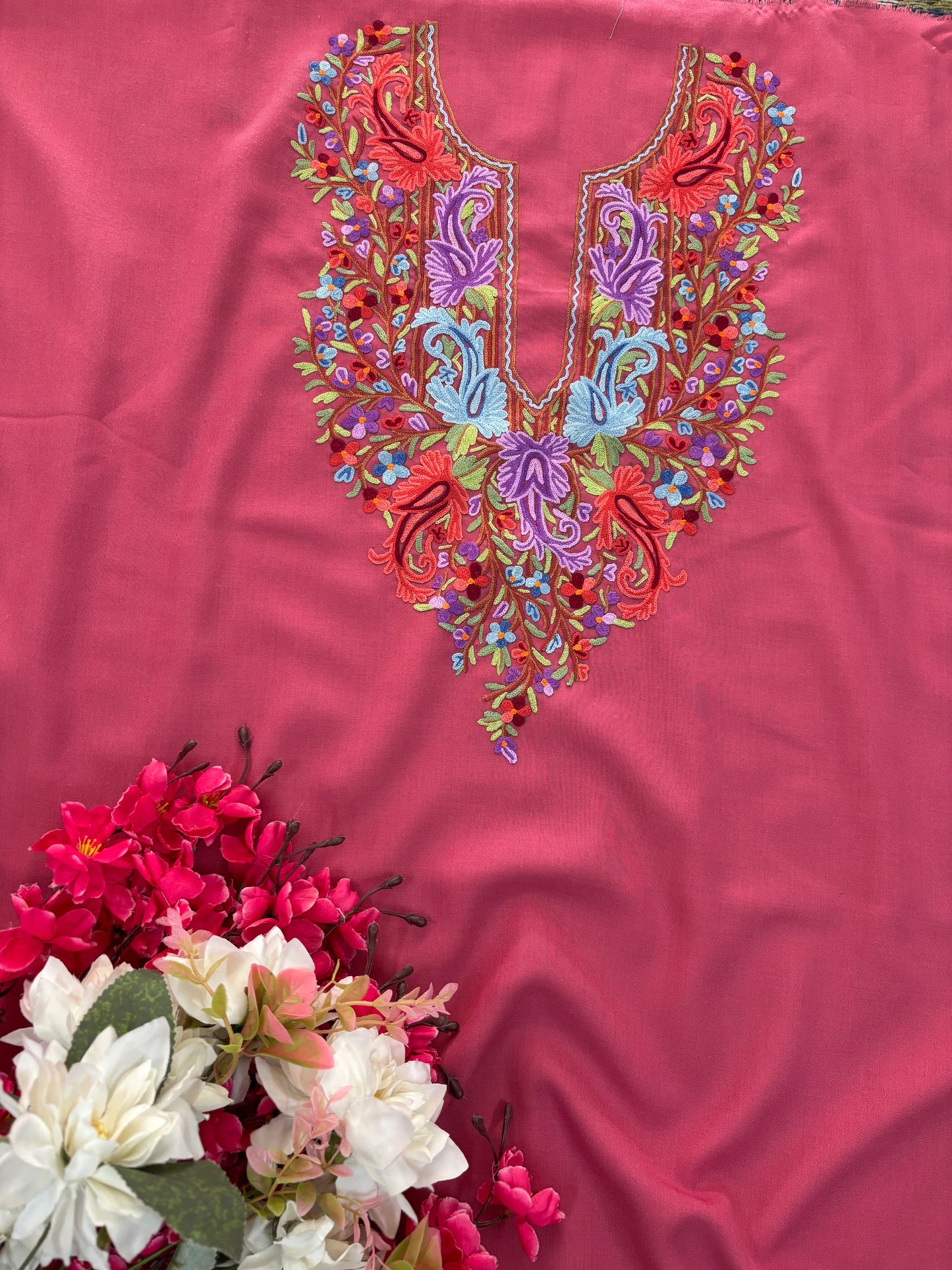 Onion Pink Cotton Cord Set (Hand Embroidered)