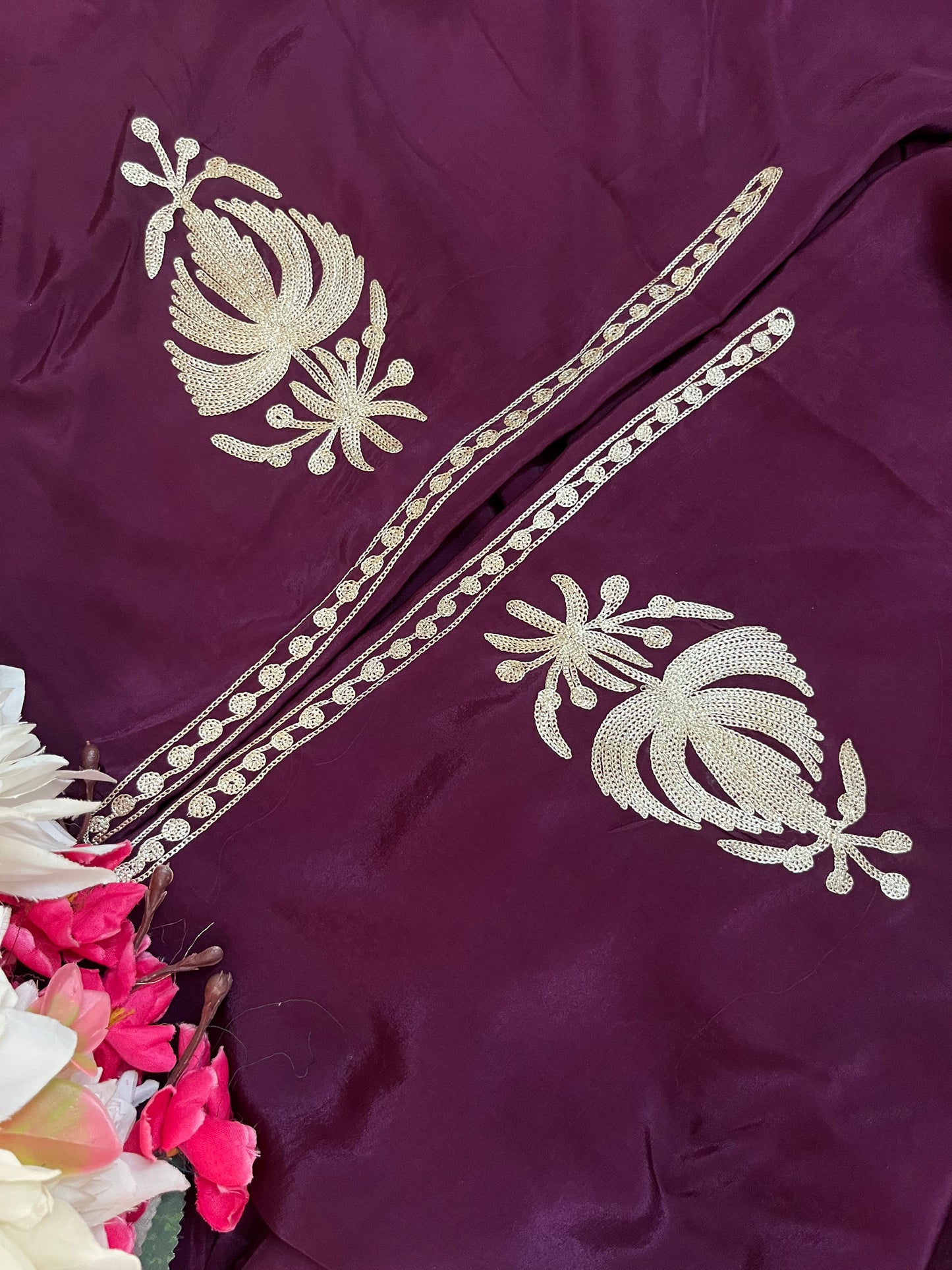 ‘Kalaa’ Wine Crape Kashmiri Suit