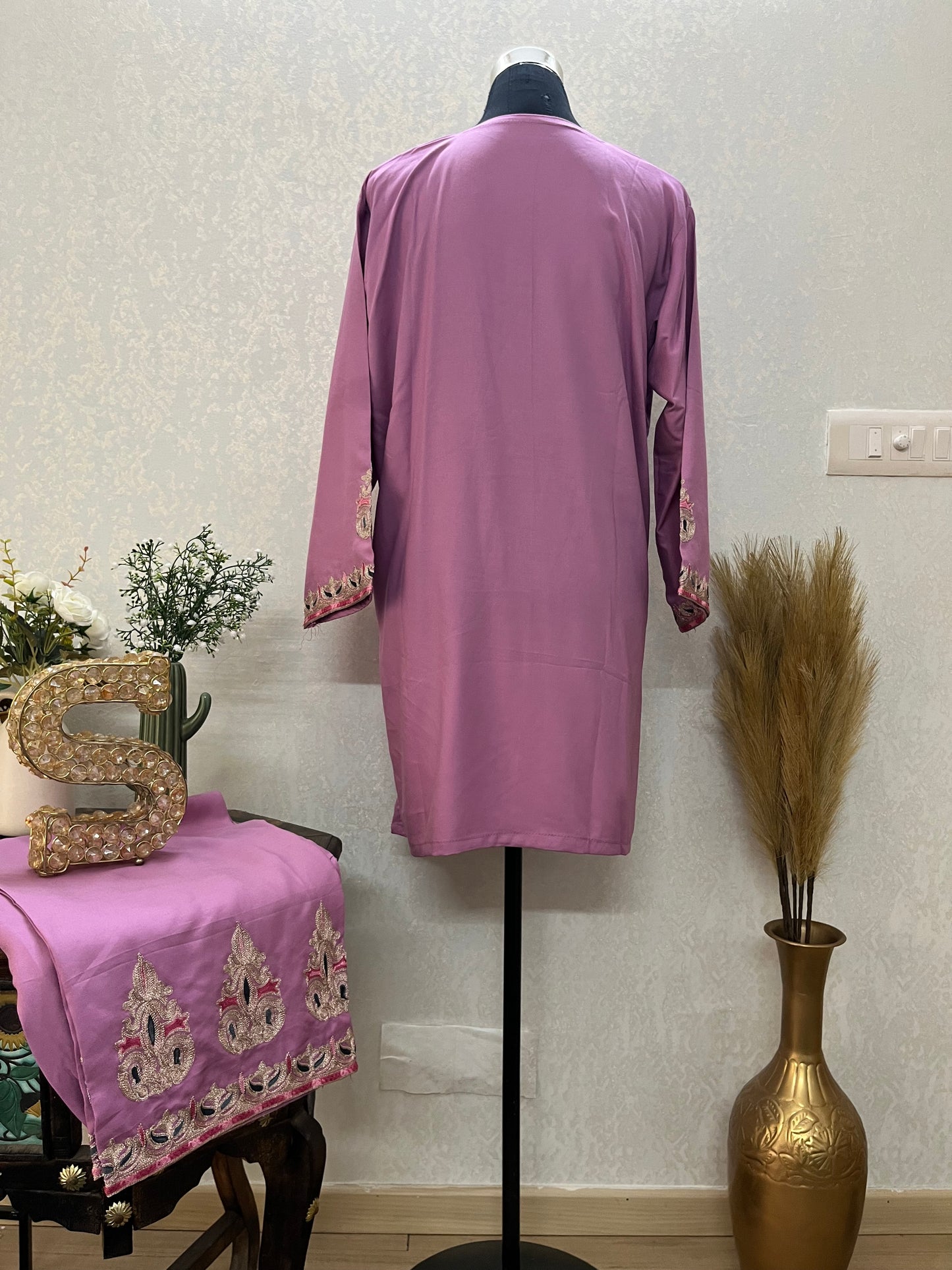 Mauve Cotton Stitched Co-ord Set( 42)