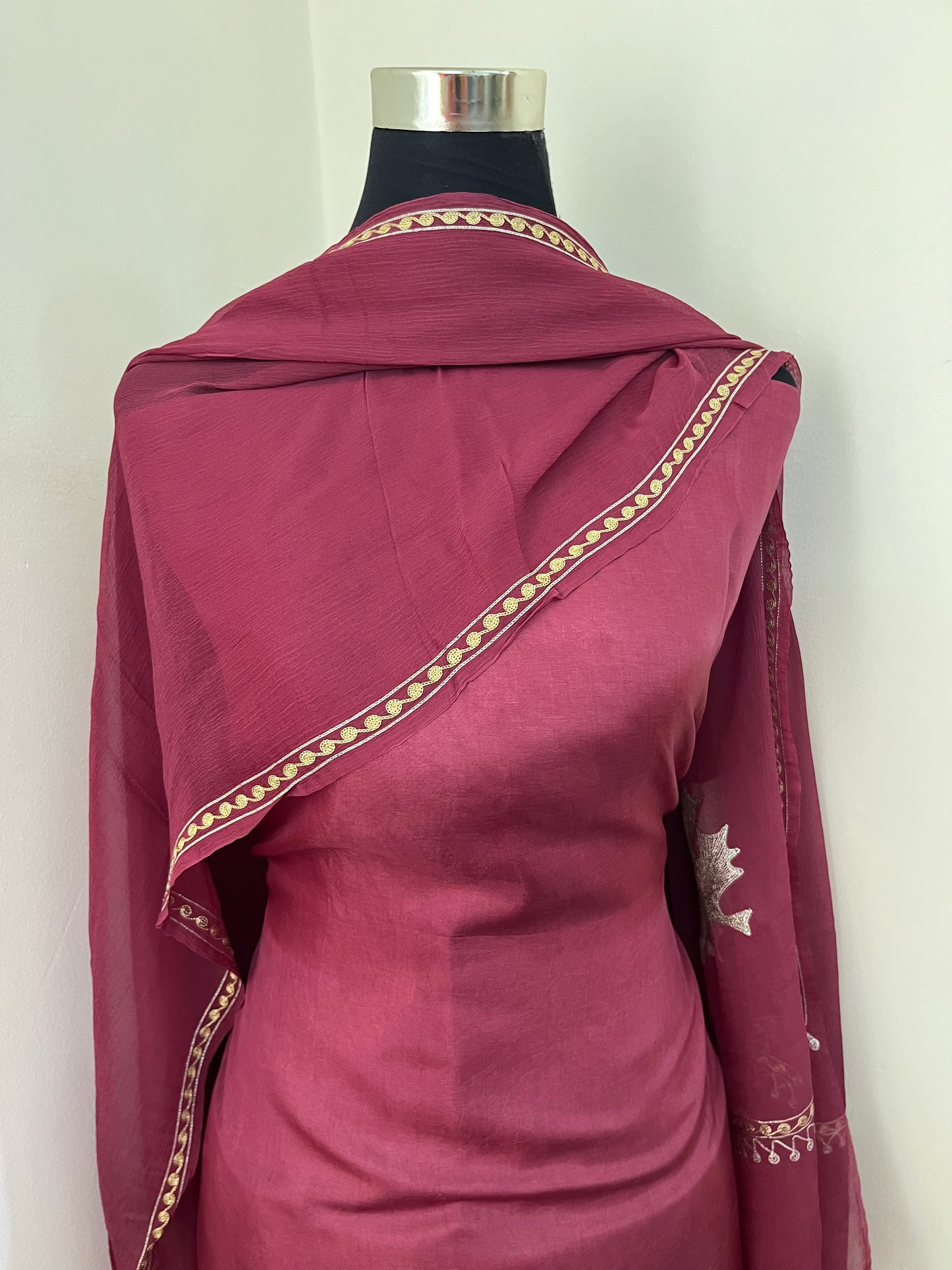 Red Sanam’ Tilla Embroidered Suit material