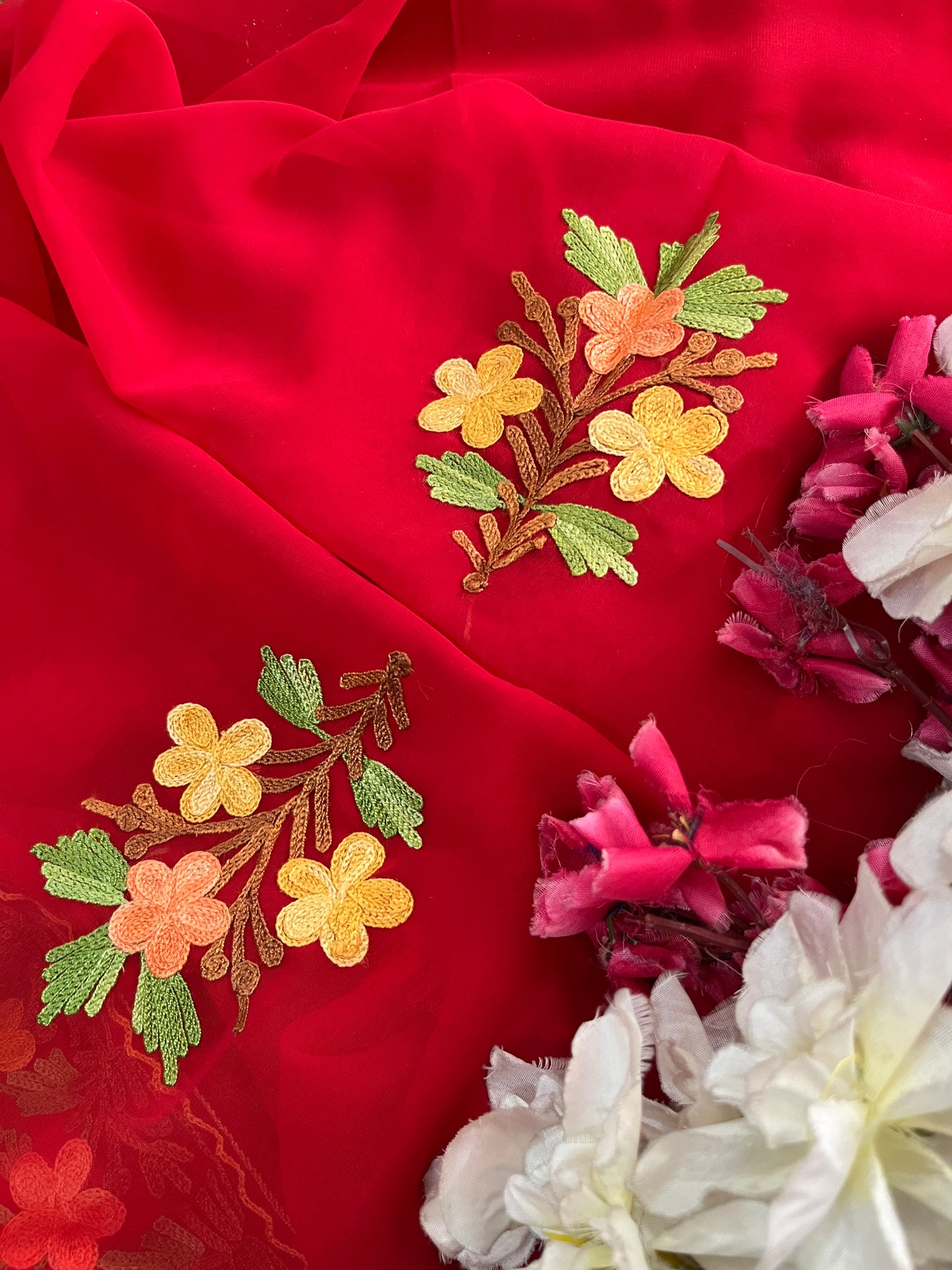 Red Georgette 3 Pc Kashmiri Suit