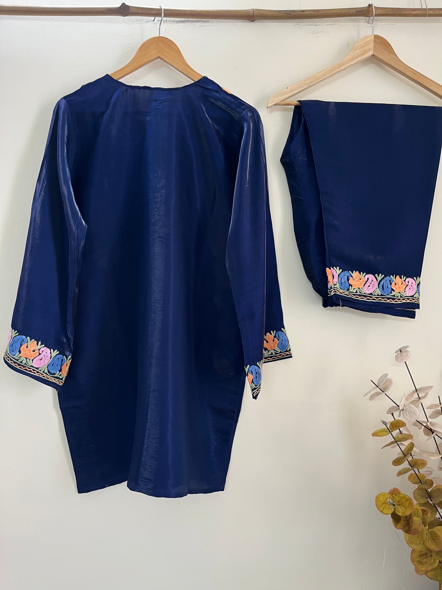 Royal Blue Shimmer Silk Stitched Co-ord Set (Free Size / 45 inches)