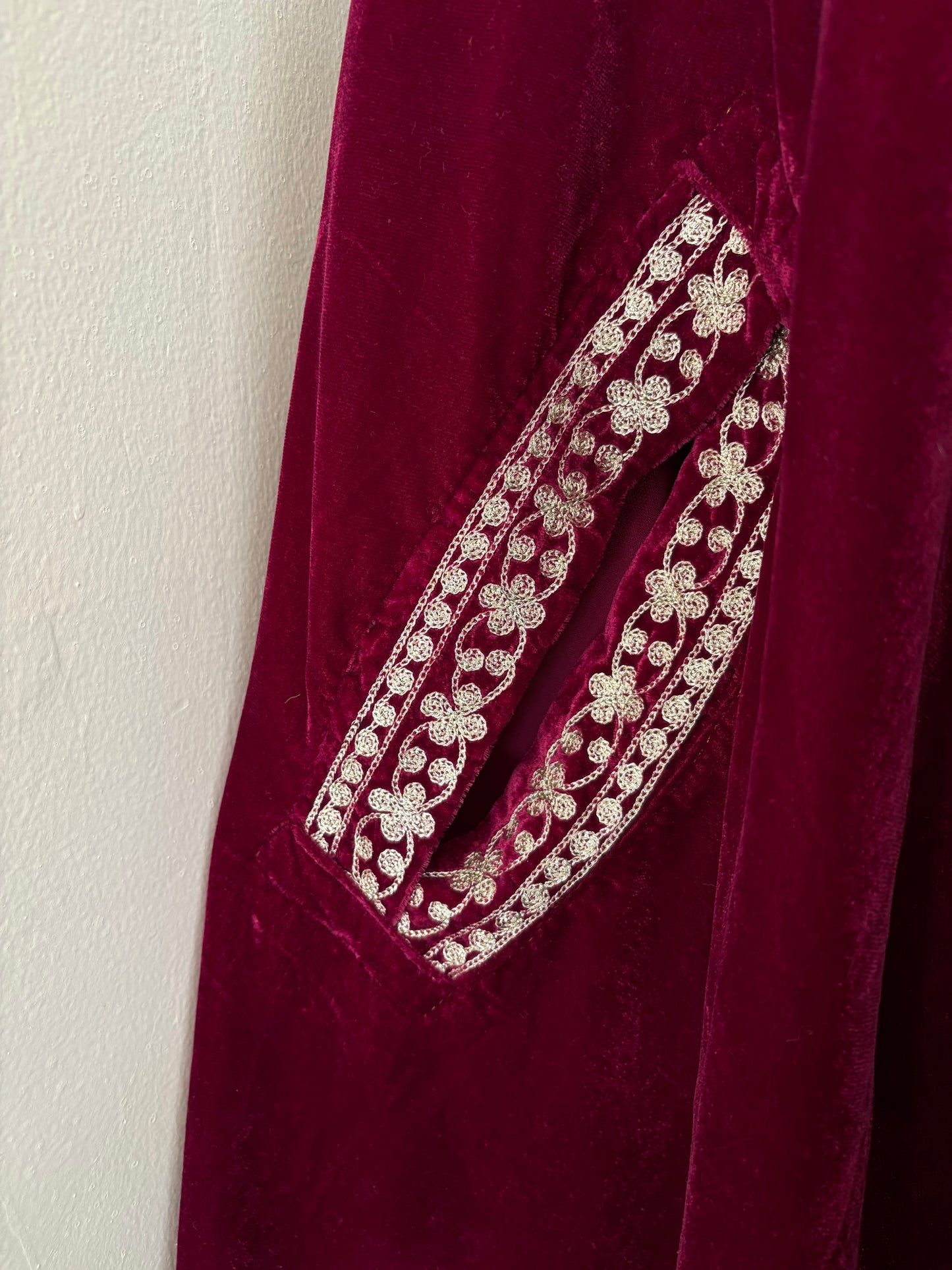 Wine Tilla Embroidered Velvet Cape