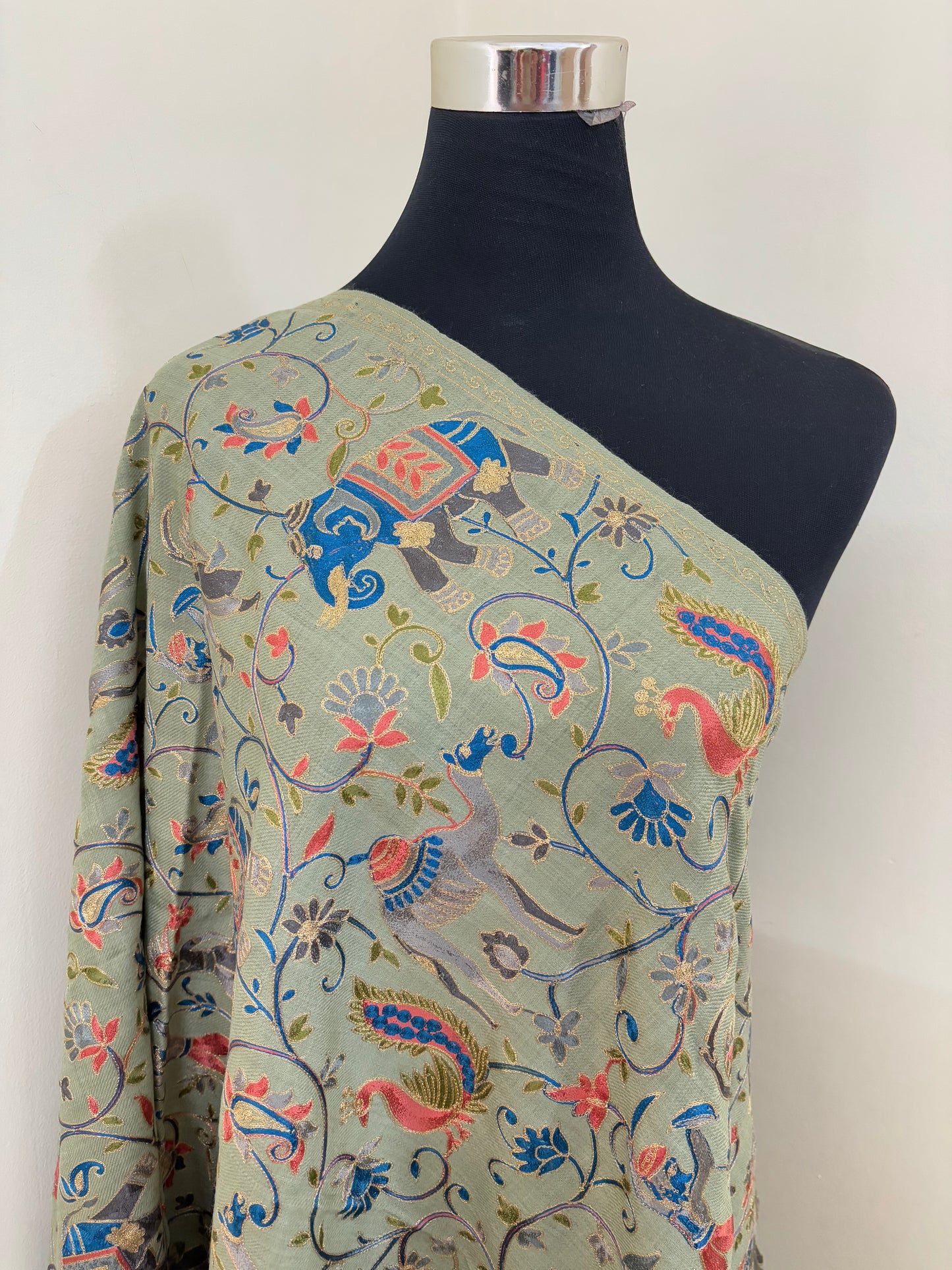 Pista Haathi Baag Kashmiri Stole