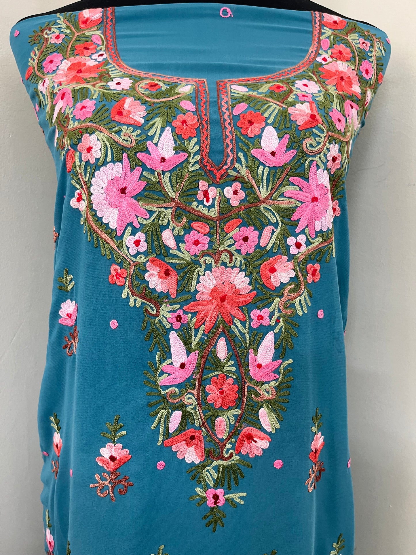 Green Georgette Kashmiri Kurta Material