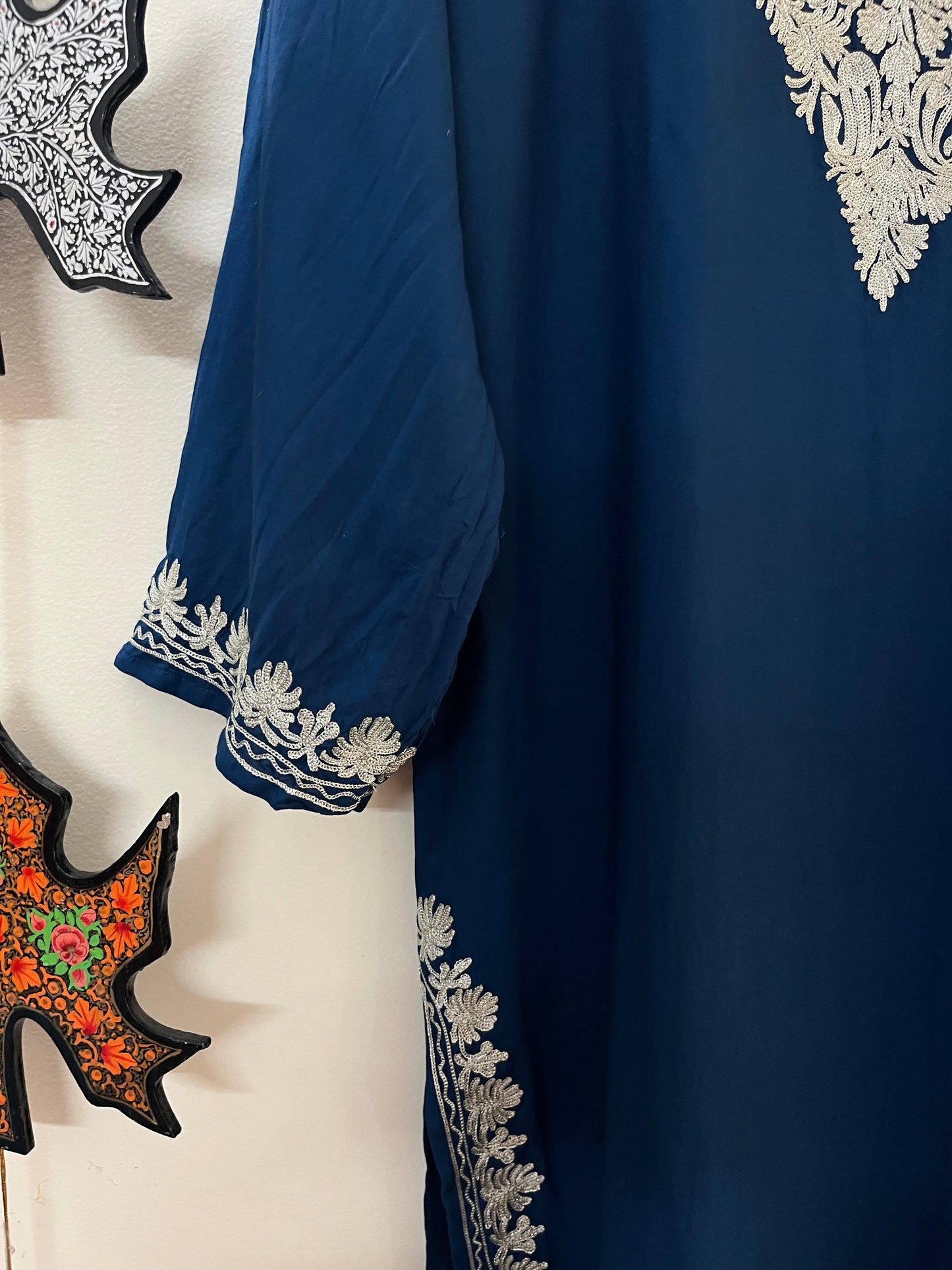 Blue Cotton Tilla Embroidered Stitched Kurta