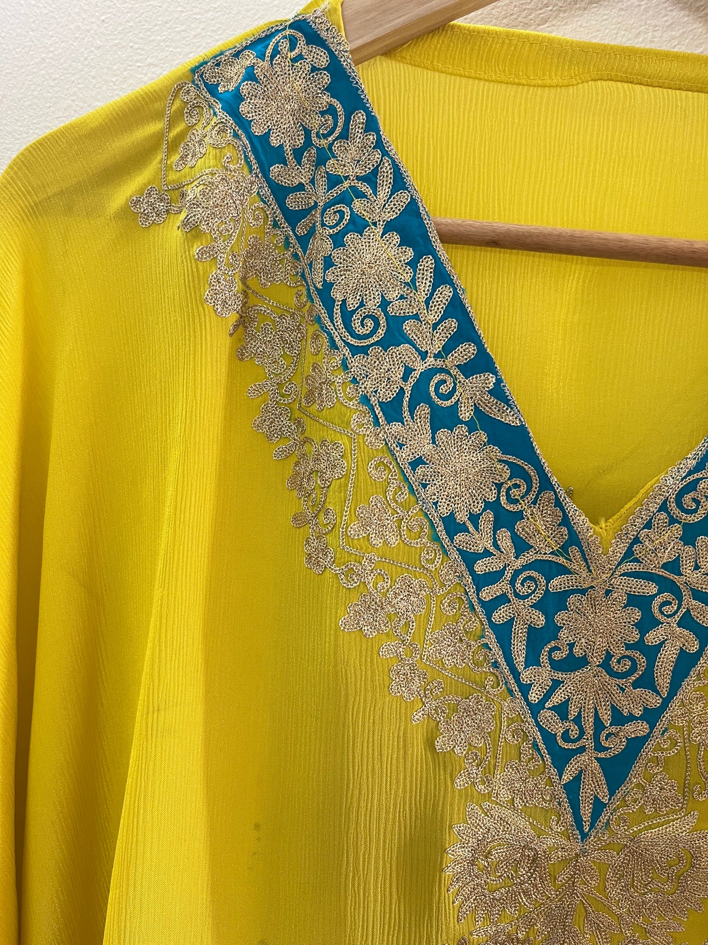 Golden Yellow Pure Chiffon Kashmiri Kaftan