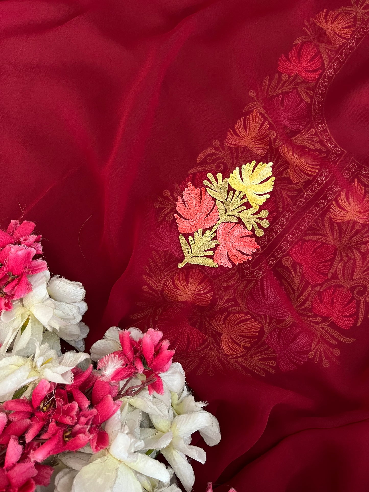 Maroon Georgette 3 Pc Aari Embroidered Suit Set
