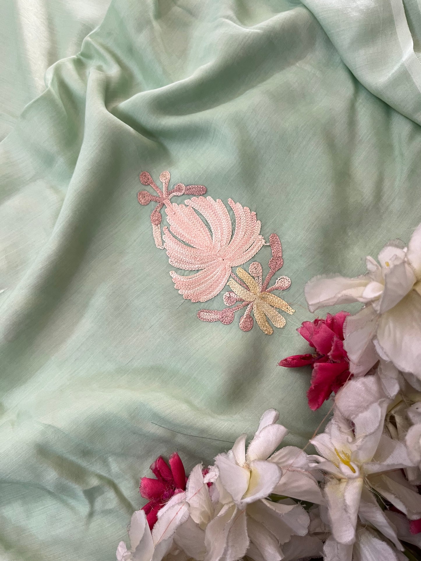 Tea Green Mul Cotton Shibori Work Kashmiri 3pc Suit