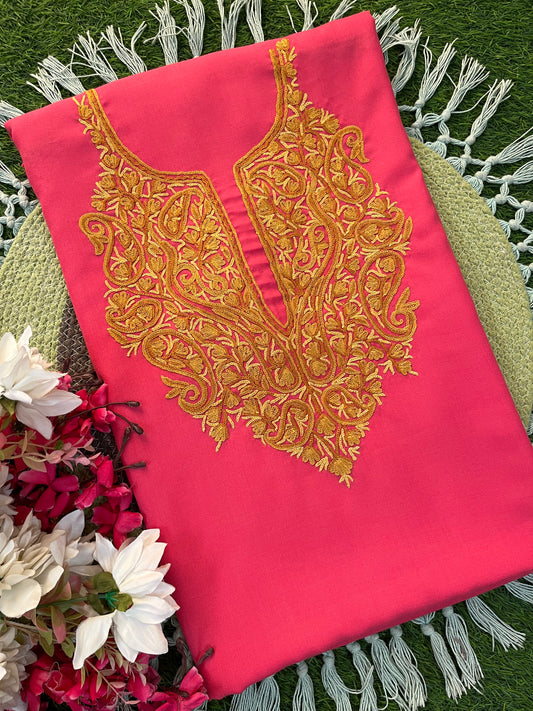 Candy Pink Cotton Two Piece Suit (Hand Embroidered)