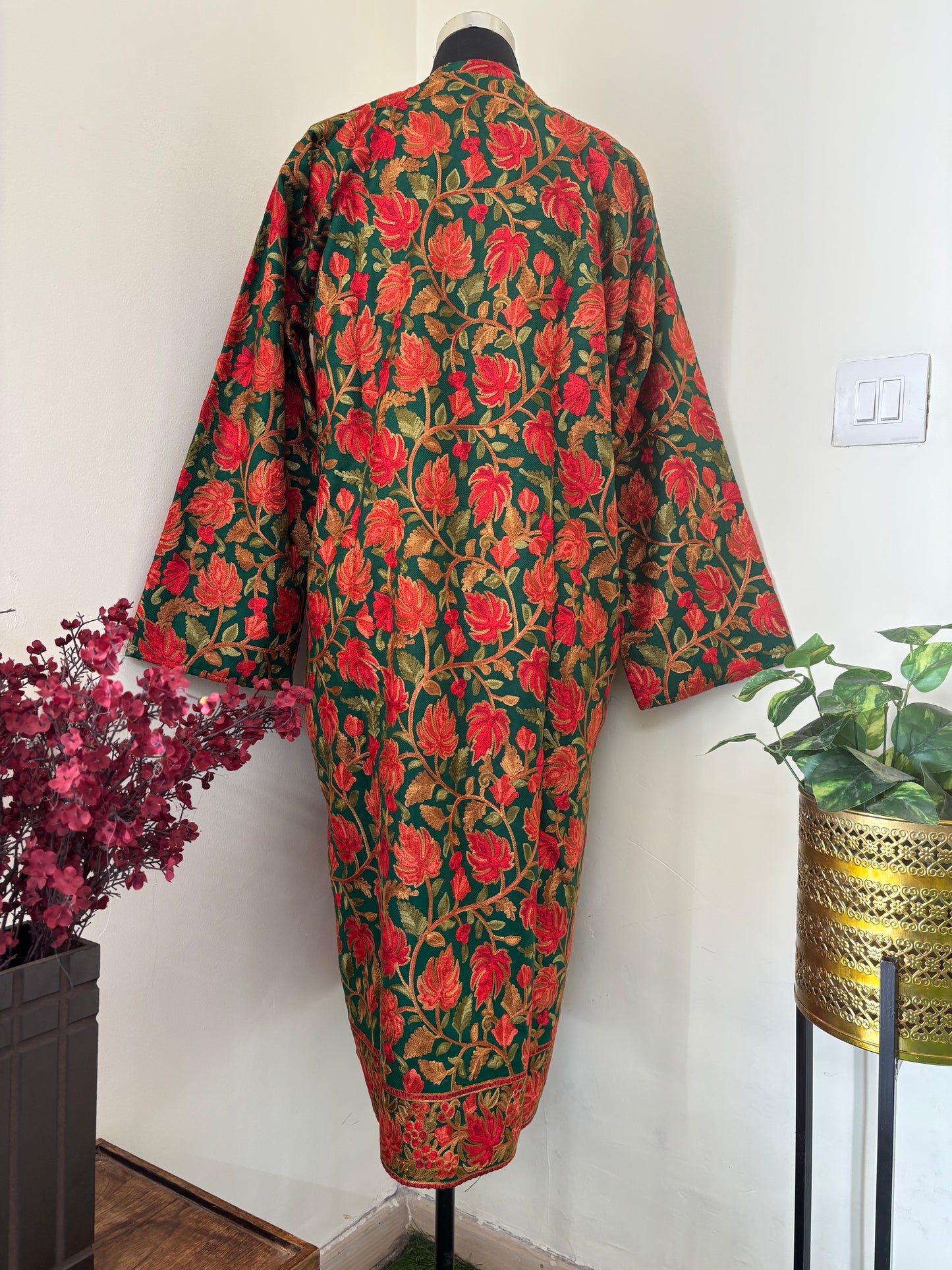 Bottle Green Aari Embroidered Pure Wool Jacket XXL
