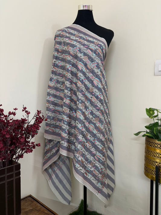 Cream Jaal Embroidered Kashmiri stole