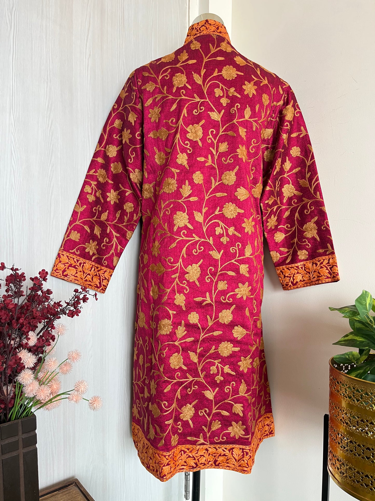 Hot Pink Aari Embroidered Silk Jacket L/XL