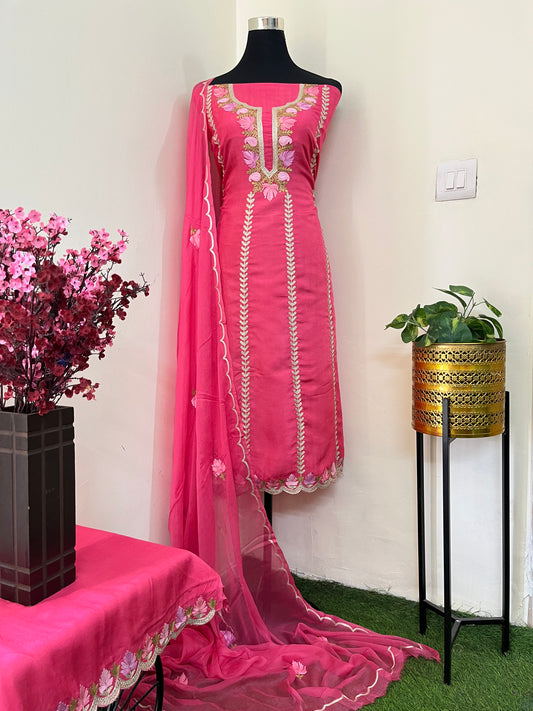 Sanam’ Soft Pink Silk Aari Embroidered Suit material
