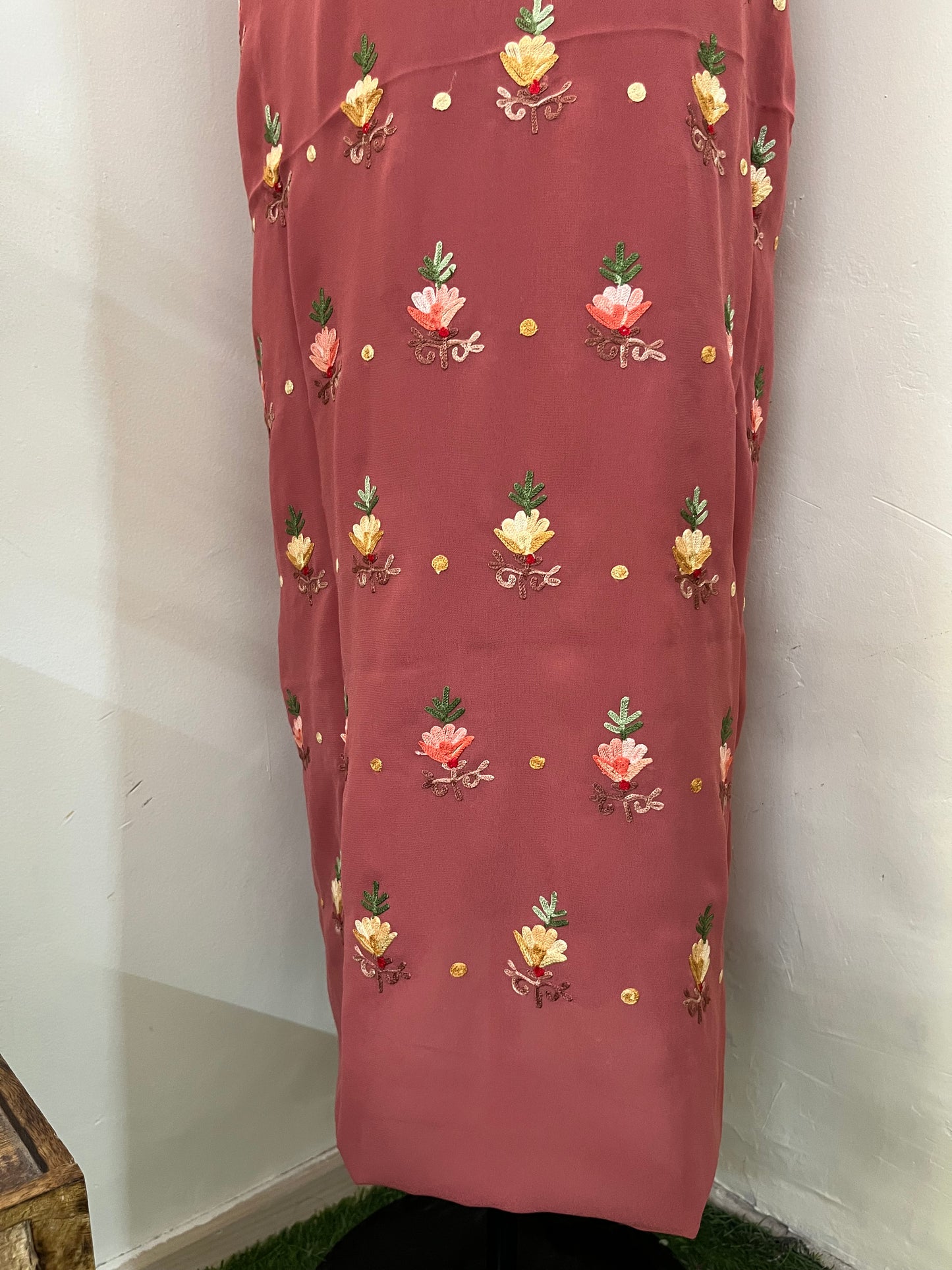 Blush Red Georgette Kashmiri Kurta Material