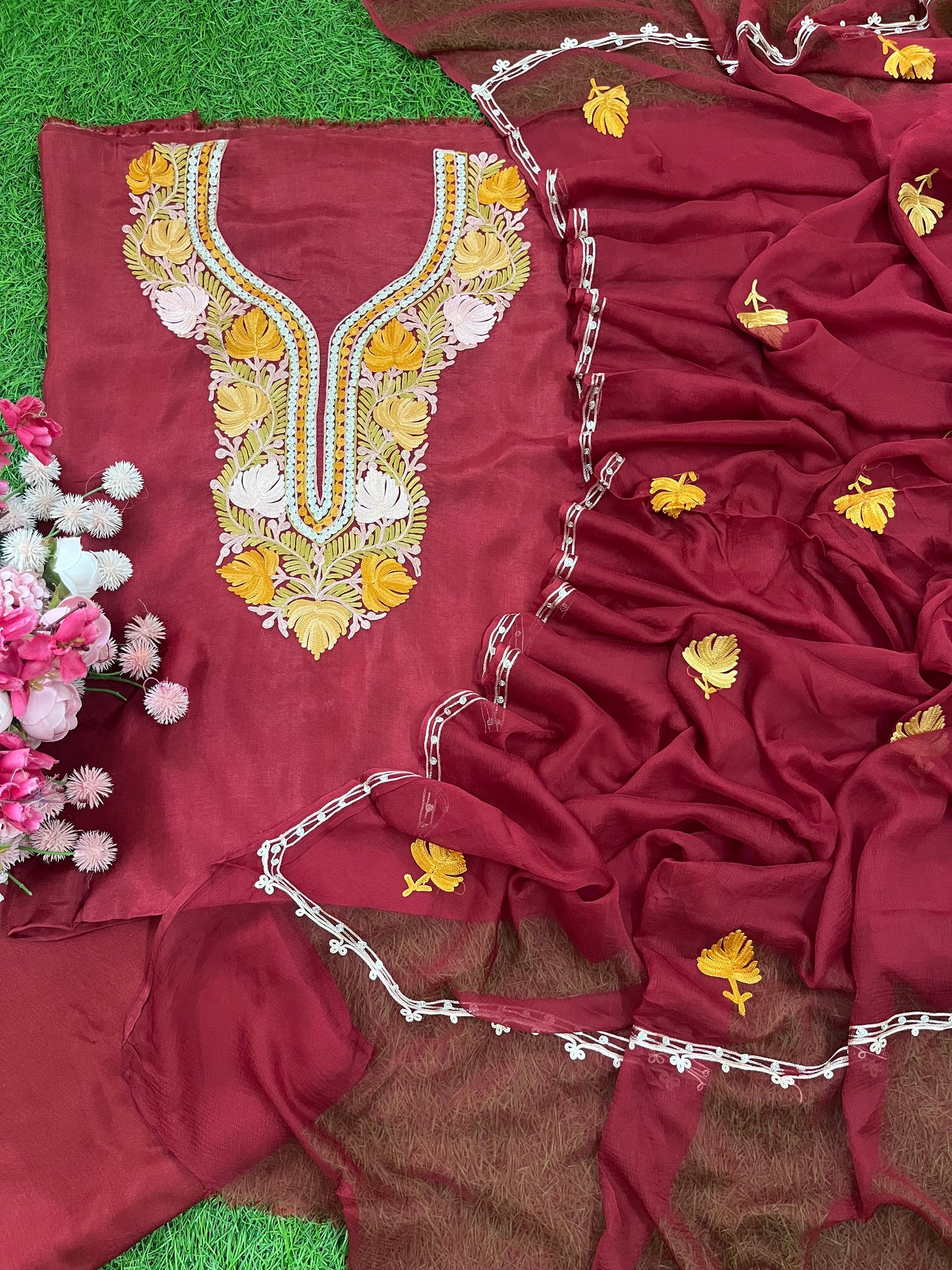 Maroon Opada Silk Kashmiri Suit