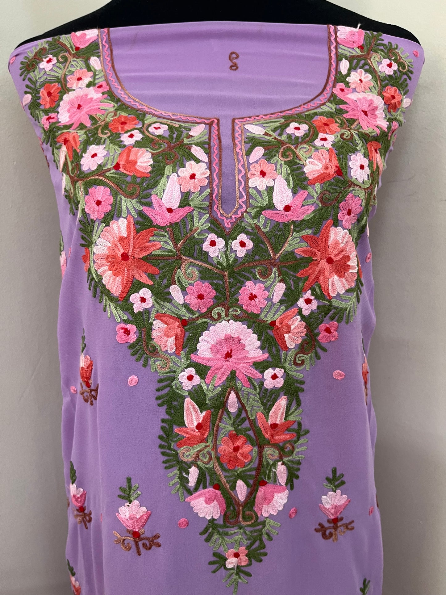 Lilac Georgette Kashmiri Kurta Material