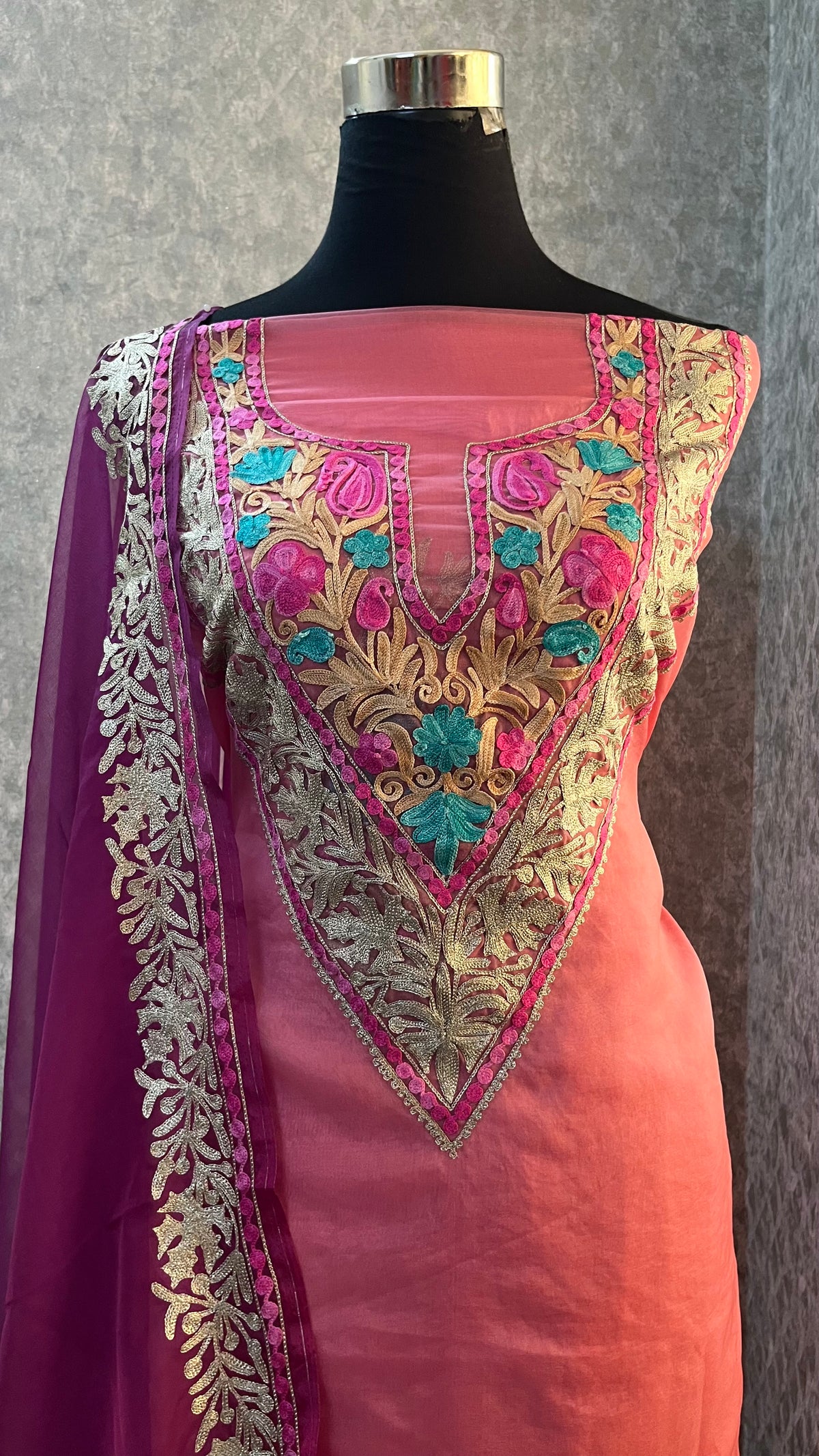 Pink Soft Tissue Kashmiri Suit