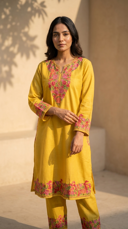 Yellow Cotton Stitched Co-ord Set (44)