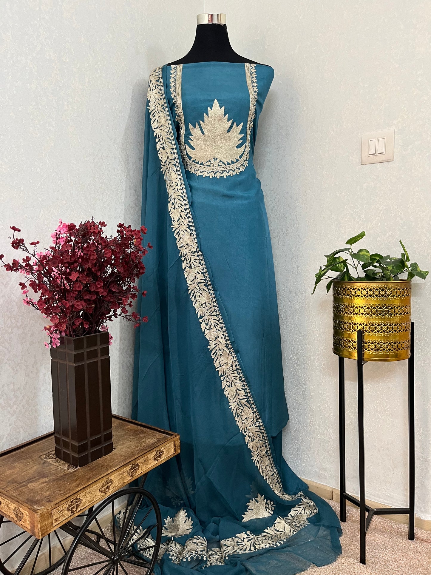 Teal Blue Sanam’ Tilla Kashmiri Silk Suit